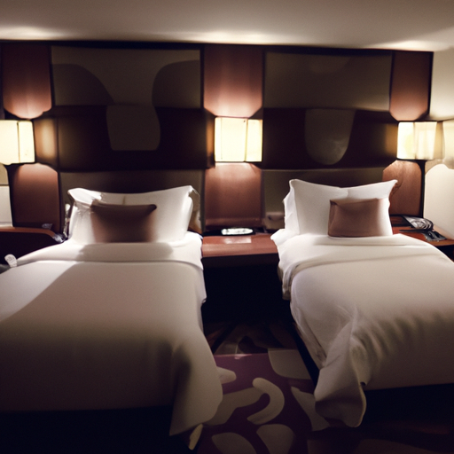תמונה של חדרי המלון המעוצבים בצורה מסוגננת עם ריהוט נעים ותאורה עמומה.