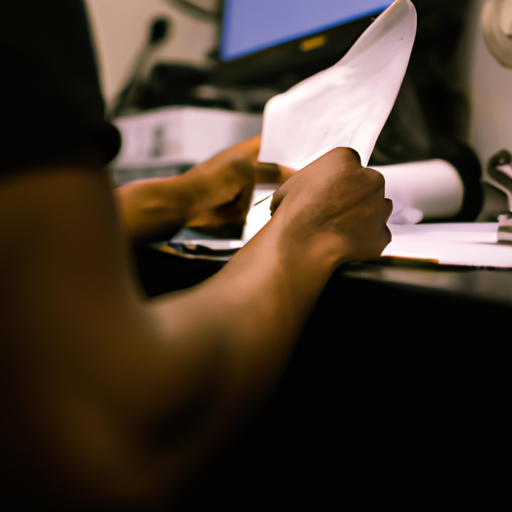 תצלום של אדם שמגיש ניירת ליד שולחן במשרד