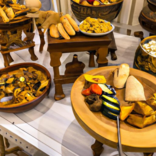 3. תמונה של שולחן בופה המציג מגוון מאכלים ישראלים מסורתיים