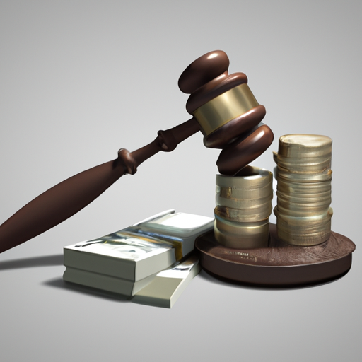 תמונה של פטיש וערימה של כסף, המסמלת סוגיות משפטיות פוטנציאליות הקשורות לשכר.